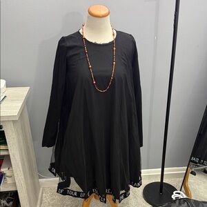 Black Long Sleeve Dress with Beaded Necklace